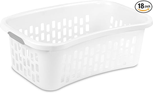 Sterilite 18 Pack HipHold Laundry Basket, Plastic Rectangle Clothes Hamper with Comfort Grip Handles & Reinforced Rim, 1.5 Bushel Capacity, White
