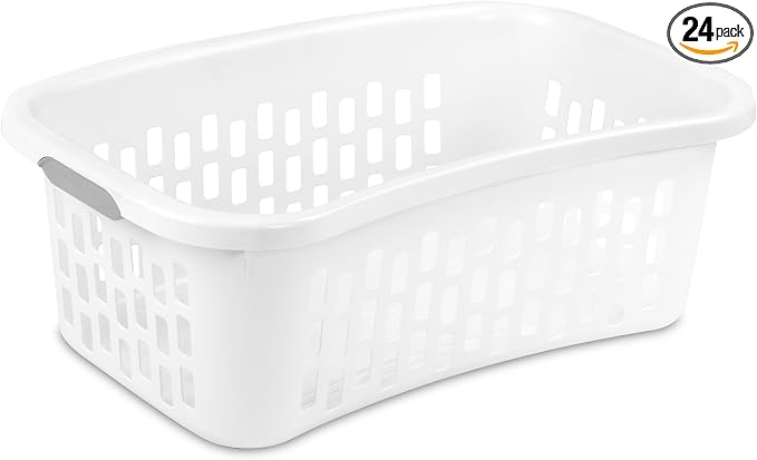 Sterilite 24 Pack HipHold Laundry Basket, Plastic Rectangle Clothes Hamper with Comfort Grip Handles & Reinforced Rim, 1.5 Bushel Capacity, White