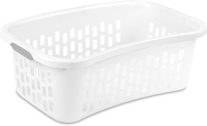 Sterilite HipHold Laundry Basket, Plastic Rectangle Clothes Hamper, 6 Pack | 1.5 Bushel Capacity, White, Bin with Comfort Grip Handles & Reinforced Rim