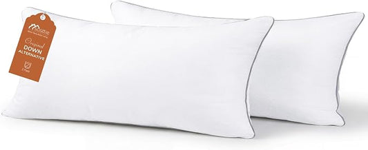 Sasttie 14x36 Body Pillow Inserts Set of 2, Lumbar Sleeping Pillows for Couch, Bed, Living Room - Oeko-Tex Certified Down Alternative Plump Filling - Hotel Quality and Machine Washable, 2 Pack