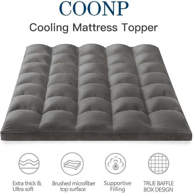 Super Queen Mattress Topper, Extra Thick Pillow Top Mattress Pad | Cooling Mattress Cover, Overfilled Top Bed Topper Protector for Back Pain, Soft Breathable for Hot Sleeper, Grey