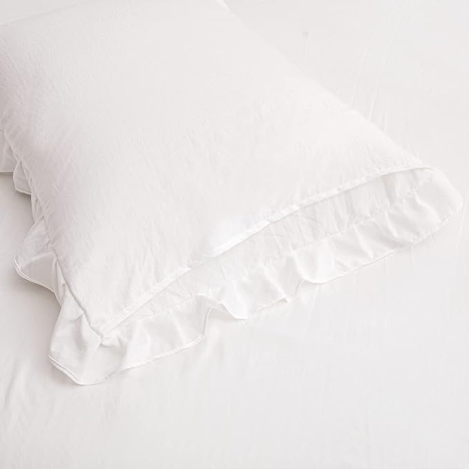 White Pillowcases, King Pillowcases Set of 2, Offwhite Ruffle Pillow Shams, Cute Pillow Covers 2 Pack (King (20''x36''), White)