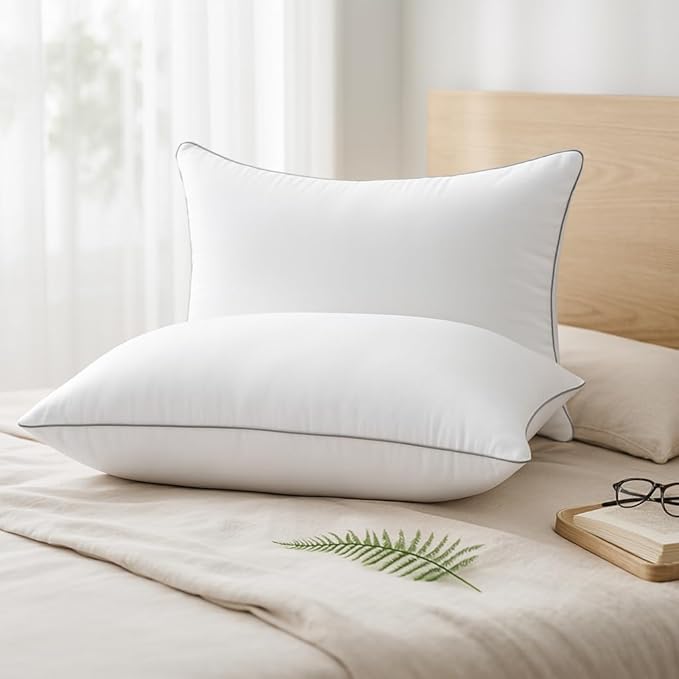 HUXMEYSON Pillows Standard Size Set of 4, Down Alternative Fill | OEKO-TEX Certified, Firm Standard Size Pillows for Side and Back Sleepers, Machine Washable, 4 Pack