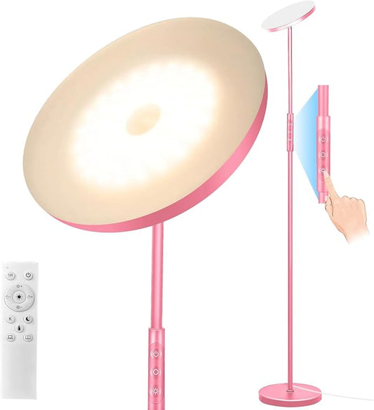 mukuxin Floor Lamp, Upgraded 40W 4000LM Super Bright Torchiere LED Floor Lamps for Living Room, Stepless Dimmable Color Temperature 2700K-6500K with Remote & Touch Control, Standing Light (40W Pink)