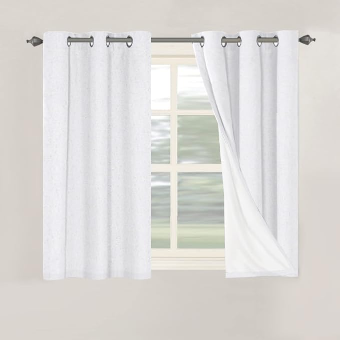 H.VERSAILTEX Primitive Linen Curtains 100% Blackout Curtain Drapes Burlap Curtains with White Thermal Insulated Liner, Grommet Top Curtain Living Room/Bedroom (2 Panels, 42 x 45 Inch, White)