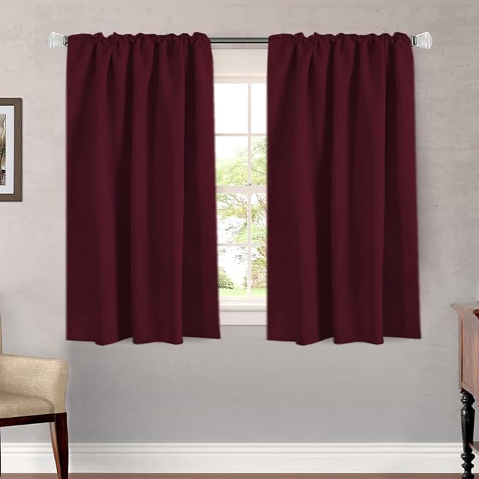 H.VERSAILTEX Christmas Blackout Curtains Thermal Insulated Window Treatment Panels Blackout Drapes for Living Room Back Tab/Rod Pocket Bedroom Draperies, 52 x 54 Inch, Burgundy Red, 2 Panels