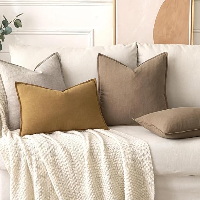 MIULEE Decorative Linen Pillow Covers 18x18 Inch Natural Linen | Boho Farmhouse Neutral Couch Throw Pillows for Bed, Pack of 2 Accent Modern Pillowcases, Sofa Livingroom Home Decor