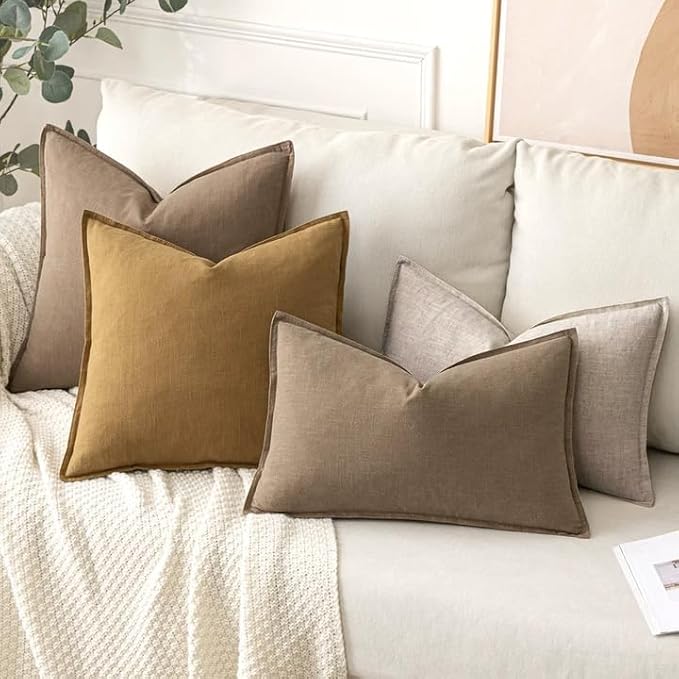 MIULEE Decorative Linen Pillow Covers 18x18 Inch Natural Linen | Boho Farmhouse Neutral Couch Throw Pillows for Bed, Pack of 2 Accent Modern Pillowcases, Sofa Livingroom Home Decor