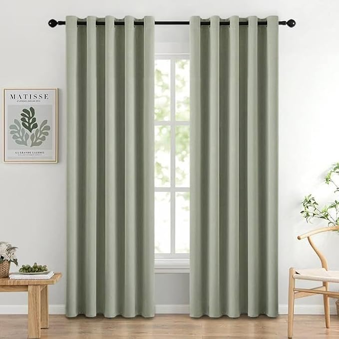MIULEE Sage Green Blackout Bedroom Curtains Drapes 84 Inch Long 77"x84" | Grommet Top, Room Darkening Window Drapes, Privacy Protection, Thermal Insulated, Heat Blocking, Light Blocking