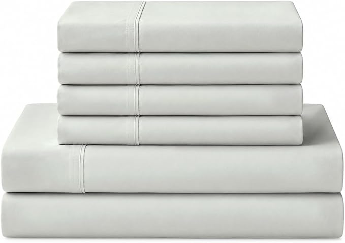 Linen Home 100% Cotton Percale Sheets Queen Size, Dove Grey, Deep Pocket, 6 Pieces Set- 1 Flat, 1 Fitted and 4 Pillowcases, Crisp Cool and Long Staple Strong Bed Linen