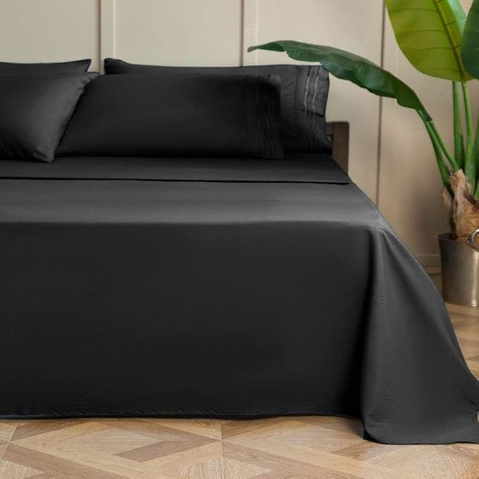 SONORO KATE Bed Sheet Set Super Soft Microfiber Luxury Egyptian Sheets 16-Inch Deep Pocket，Wrinkle-4 Piece(Black, Full)