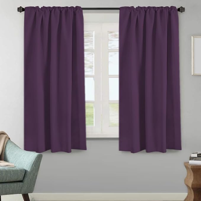H.VERSAILTEX Blackout Curtains Thermal Insulated Window Treatment Panels Room Darkening Blackout Drapes for Living Room Back Tab/Rod Pocket Bedroom Draperies, 52 x 63 Inch, Plum Purple, 2 Panels