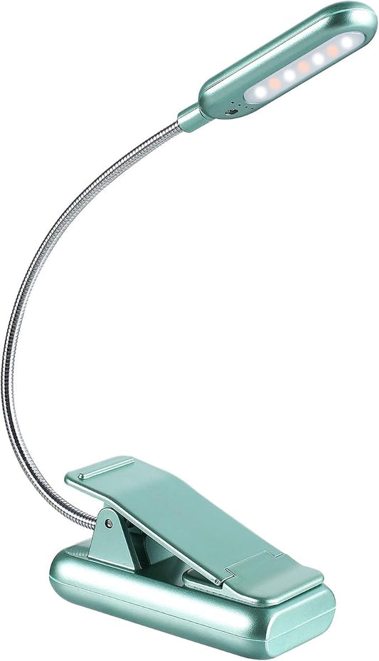 VAVOFO Rechargeable Book Light for Reading in Bed Kids, 7 LED Reading Light with 9-Level Warm Cool White Daylight, Eye Care Lamp with Power Indicator for Bookworms (Silver Green)