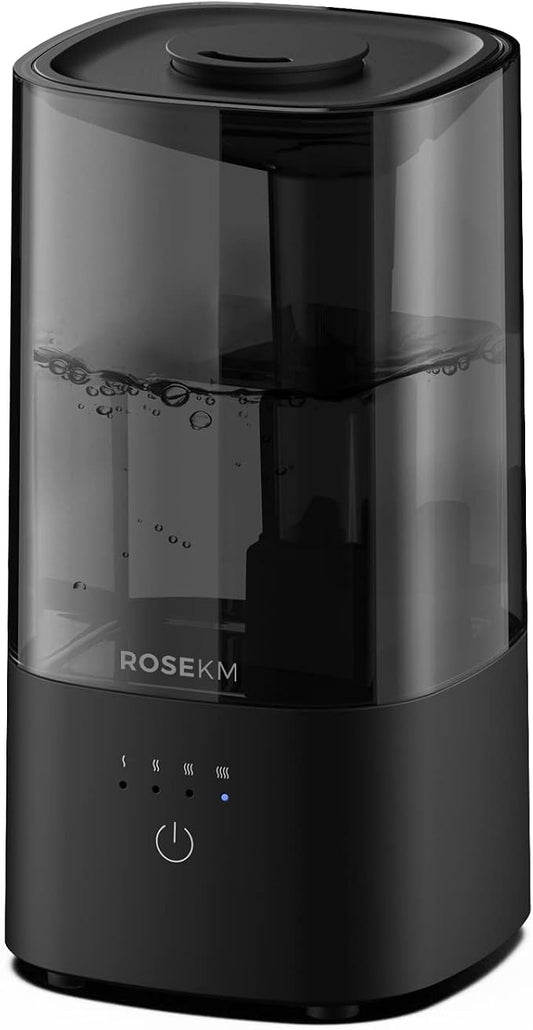 ROSEKM Humidifiers for Bedroom, 2.0L Cool Mist Humidifier for Home Plant and Baby Nursery, Quiet Ultrasonic Humidifier with 360° Nozzle, Auto Shut-Off, Filterless, Black