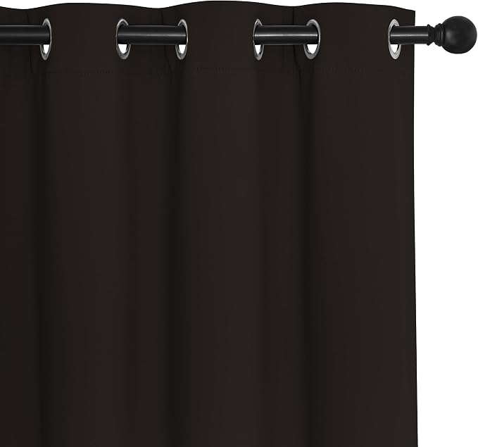NICETOWN Toffee Brown Curtain Panels - Home Decoration Thermal Insulated Solid Grommet Blackout Curtains/Drapes for Hall/Sliding Door (80" Wide by 108" Long, Black, Set of 2)