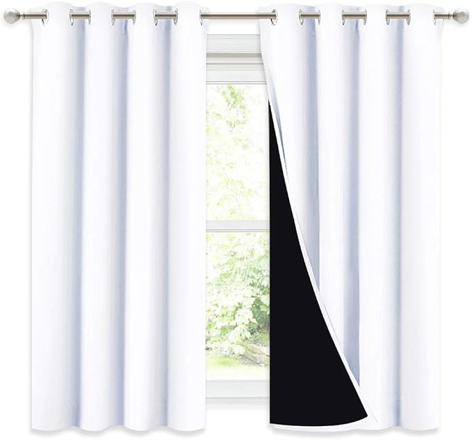 NICETOWN White Blackout Curtains for Window 52" Wide x 54" Long 2 Panels | Double-Deck Completely Blackout Thermal Insulated Lined Drapes for Small Window, Light Blocking Room Darkening Home Decor