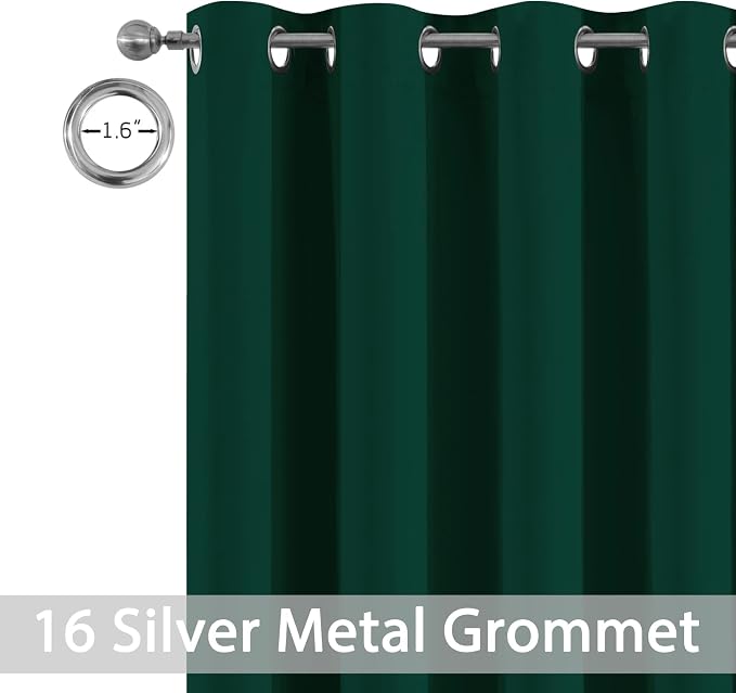 Yakamok Dark Green Room Darkening Curtains 84 inch Sliding Door Drapes | 1 Extra-wide Panel,W100xL84,Soft Triple-weave,Grommet,Blackout Thermal Insulated Drapes,Privacy,Light Reduction,Patio doors