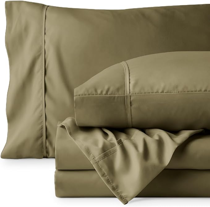 Bare Home Twin Sheet Set - 1800 Ultra-Soft (Twin, Olive) | Deep Pockets 6 to 15 Inches, Breathable, Hypoallergenic, Hotel Luxury, Easy Fit, Soft, All-Season