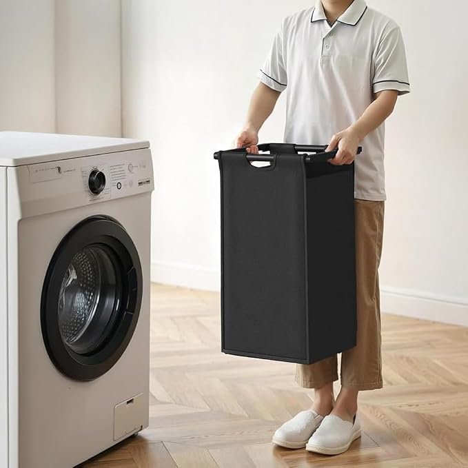 Herture Laundry Hamper with Shelf, Laundry Basket 3 Section, Laundry Sorter with Pull-Out Removable Large Bags and Movable Wheels, Metal Frame, 3 x 15.87 Gallons (60L), Rustic Brown + Black PF04XLY