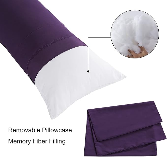ELNIDO QUEEN Body Pillow with Pillowcase - Soft Long Bed Pillow for Adults - Breathable Full Body Pillow Insert for Sleeping, 20x54inches, Purple
