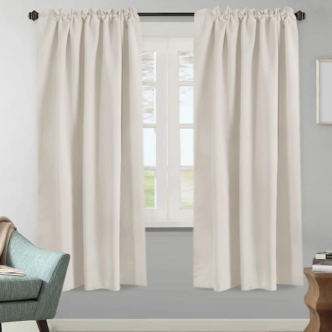H.VERSAILTEX Light Reducing Curtains Thermal Insulated Window Treatment Panels Room Darkening Privacy Assured Drapes for Living Room Back Tab/Rod Pocket Bedroom Drapes 2 Panels, Ivory - 52 x 72 Inch