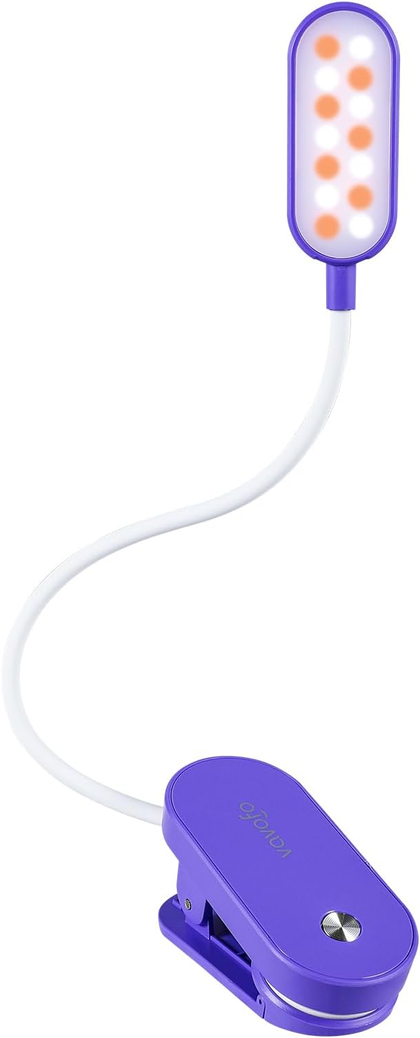 VAVOFO Rechargeable Book Light, 14 LEDs Eye Care Clip On Amber Reading Light for Bookworms Reading in Bed with 9 Colors 9 Brightness (Dark Purple)