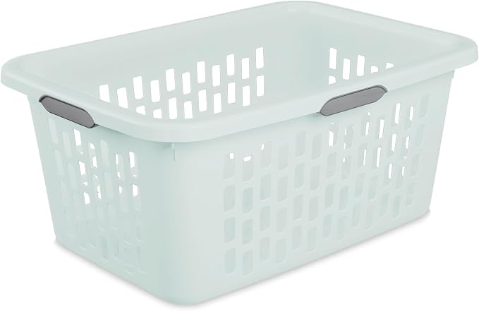 Sterilite Rectangular Laundry Basket, Plastic Clothes Hamper, 12-Pack | 2 Bushel, Mint - Ventilated Open-Top Utility Wash Bin with 4 Handles and Large Clothing Load Capacity