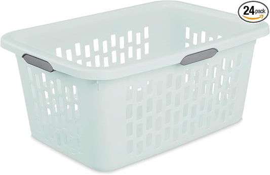 Sterilite Laundry Basket, Plastic Clothes Hamper, Large Rectangle Bin with Comfort Grip Handles and Reinforced Rim, 2 Bushel Capacity, Mint, 24 Pack