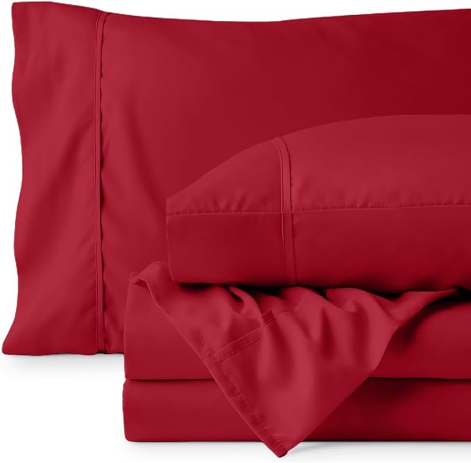 Bare Home Queen Sheet Set - 1800 Ultra-Soft (Queen, Red) | Deep Pockets 6 to 15 Inches, Breathable, Hypoallergenic, Hotel Luxury, Easy Fit, Soft, All-Season