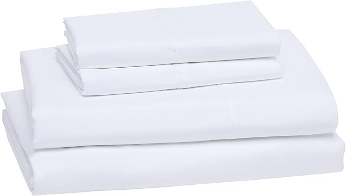 Amazon Basics Breathable, Machine Washable, Wrinkle Resistant Microfiber 4-Piece Bed Sheet Set with 14-Inch Deep Pockets, King, Bright White, Solid