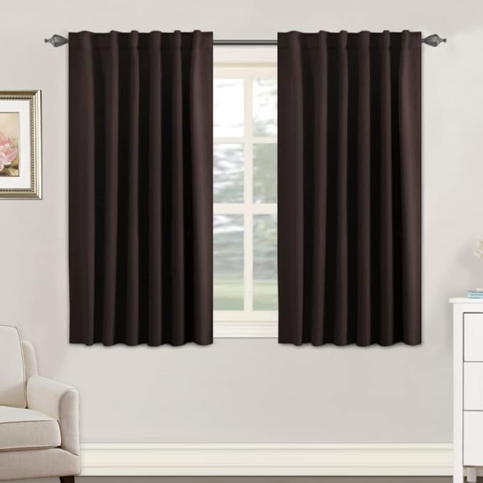 H.VERSAILTEX Blackout Curtains Thermal Insulated Window Treatment Panels Room Darkening Blackout Drapes for Living Room Back Tab/Rod Pocket Bedroom Draperies, 52 x 45 Inch, Chocolate Brown, 2 Panels