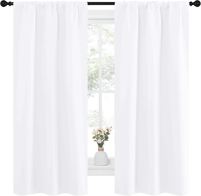 NICETOWN White Curtains for Bedroom, Short Curtains & Draperies for Small Window, Home Decoration Draperies (34 in x 63 in (W x L), 2 PCs)