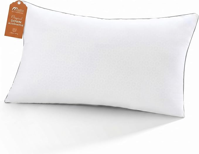 Sasttie King Size Pillow, Hotel Collection Single Bed Pillow for Side, Back, and Stomach Sleepers - Down Alternative Plump Filling - White, Set of 1, King, 20x36 Inches