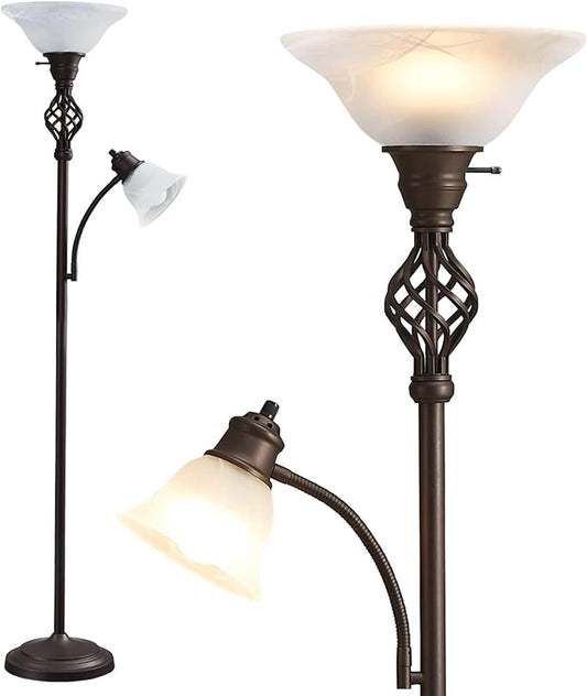 GyroVu Torchiere Floor Lamp for Living Room, LED Standing Reading Light | Glass Lampshade,72" Vintage Tall Lamps for Bedroom Corner Home Office, Bulbs Included