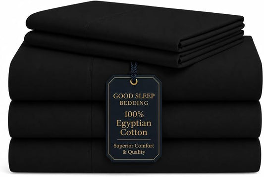 Good Sleep Bedding Split King Sheet Set for Adjustable Bed, 5 Piece, 100% Egyptian Cotton King Split Sheets for Adjustable Bed, Sateen Weave, 16" Deep Pocket Sheet Set - Black