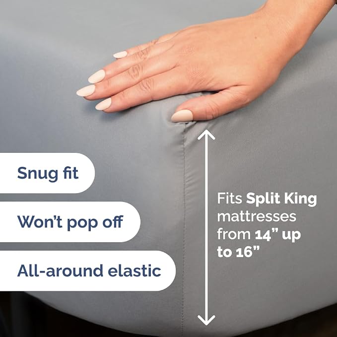 Flex Top Split Head King 4 Piece Sheet Set - Soft & Breathable - Steel Blue | Cooling Bed Sheets Set, Hotel Luxury Bedding for Women & Men with Deep Pockets, Wrinkle Free & Fade Resistant, Oeko-Tex