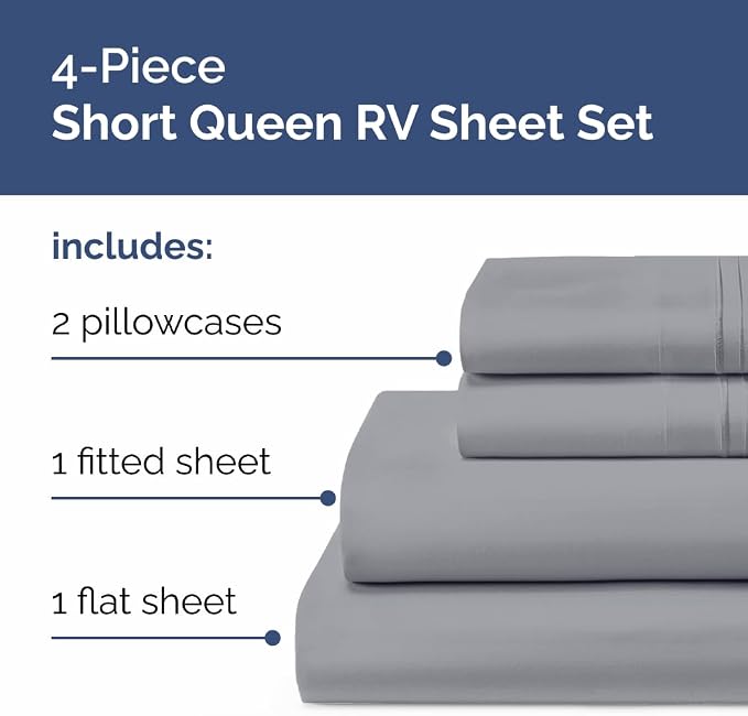 Short Queen Size 4 Piece Bed Sheet Set - RV Short Queen Sheets - Steel Blue | Ultra-Soft, Breathable & Cooling Bed Sheets Set with Deep Pockets, Hotel Luxury Bedding for Women & Men, Wrinkle & Fade Free