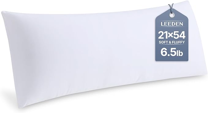 Leeden Full Body Pillow 20 x 54 for Side Sleepers White Support | Soft polyester padding delivers full-body support for side sleepers, maternity rest, reading and daily relaxation.