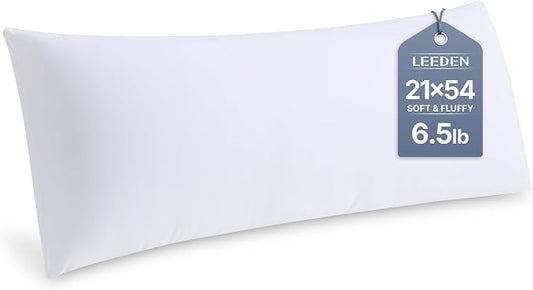 Leeden Full Body Pillow 20 x 54 for Side Sleepers White Support | Soft polyester padding delivers full-body support for side sleepers, maternity rest, reading and daily relaxation.