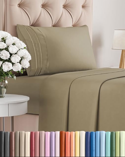Twin Size 3 Piece Sheet Set - Comfy Breathable & Cooling Sheets - Khaki | Hotel Luxury Bed Sheets for Women & Men, Deep Pockets, Easy-Fit, Extra Soft and Wrinkle Free Sheets, Oeko-Tex Bed Sheet Set