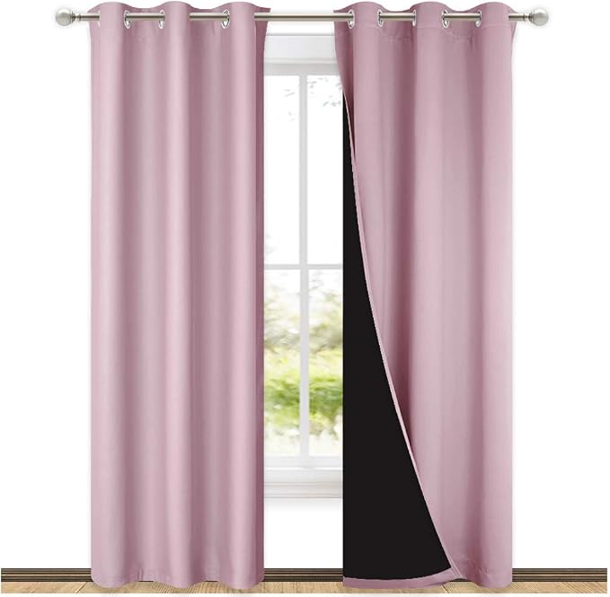 NICETOWN 100% Blackout Window Curtain Panels, Heat and Cold Blocking Drapes with Black Liner for Nursery, 84-inch Drop Thermal Insulated Draperies (Lavender Baby Pink, 2 Pieces, 42-inch Wide)