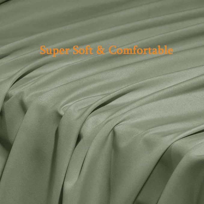 SONORO KATE Bed Sheet Set Super Soft Microfiber 1800 Series Luxury Egyptian Sheets Fit 18-24 Inch Deep Pocket Mattress Wrinkle-6 Piece (Sage, Queen)