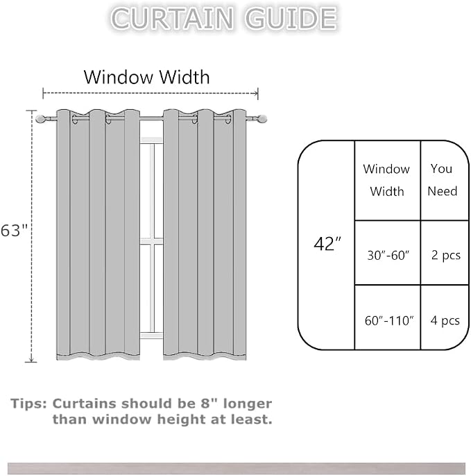 Beige Thermal Blackout Curtains/42 x 63 Inch/Set of 2 Panels Room Darkening Curtains for Bedroom