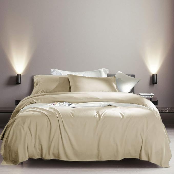SONORO KATE Bed Sheet Set Super Soft Microfiber 1800 Series Luxury Egyptian Sheets Fit 18-24 Inch Deep Pocket Mattress Wrinkle-6 Piece (Beige, California King)