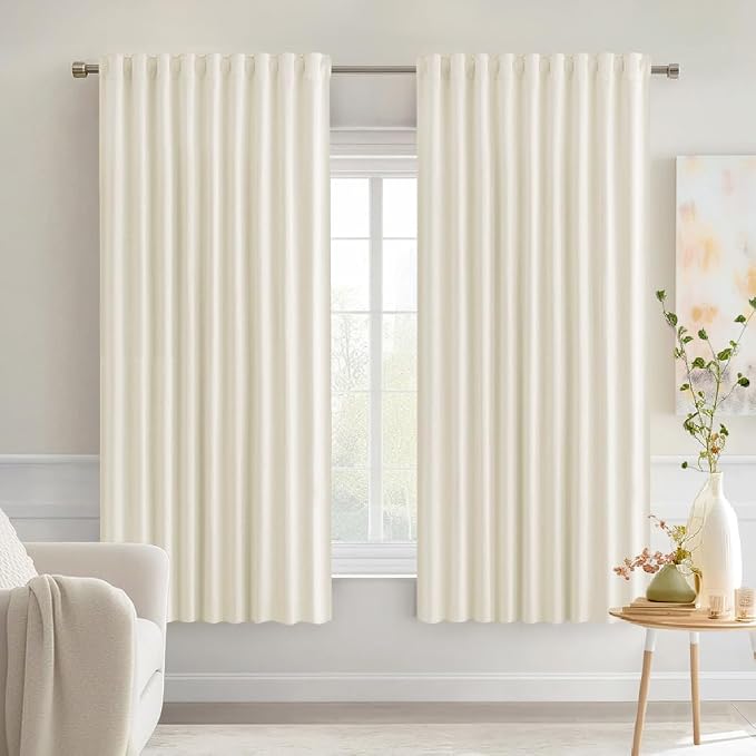 MIULEE Birch Back Tab Blackout Curtains 52x63 Inches Long 2 Panels Set | Rod Pocket Pinch Pleated, Thermal Insulated, Room Darkening, Light Blocking, Privacy Curtains for Living Room Bedroom