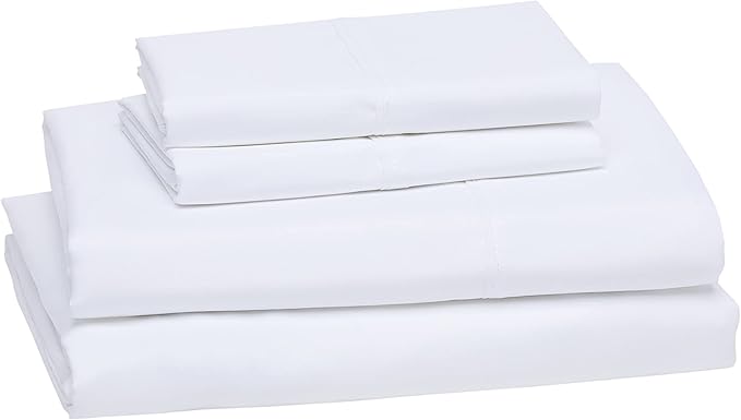 Amazon Basics Lightweight Super Soft, Wrinkle-Free, Breathable Microfiber 4-Piece Bed Sheet Set with 14-Inch Deep Pockets, Full, Bright White, Solid