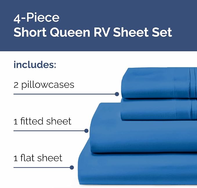Short Queen Size 4 Piece Bed Sheet Set - RV Short Queen Sheets - Royal Blue | Ultra-Soft, Breathable & Cooling Bed Sheets Set with Deep Pockets, Hotel Luxury Bedding for Women & Men, Wrinkle & Fade Free