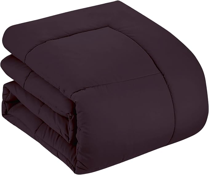 Sweet Home Collection 7 Piece Comforter Set Bag Solid Color All Season Soft Down Alternative Blanket & Luxurious Microfiber Bed Sheets, Purple, Full