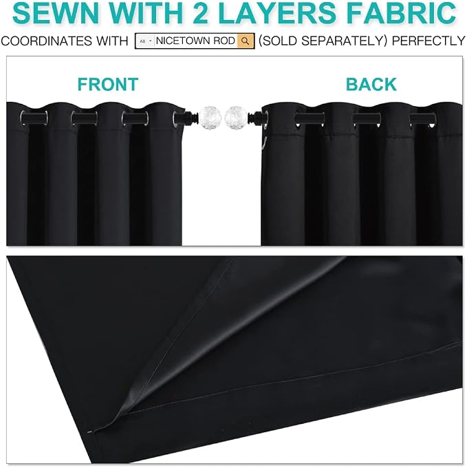NICETOWN Black Blackout Curtains for Dining Room 42" w x 84" L 2 Panels | High-End Thermal Full Room Darkening Curtains Soundproof Window Treatment Drapes for Hall Room, Light Blocking Home Decor