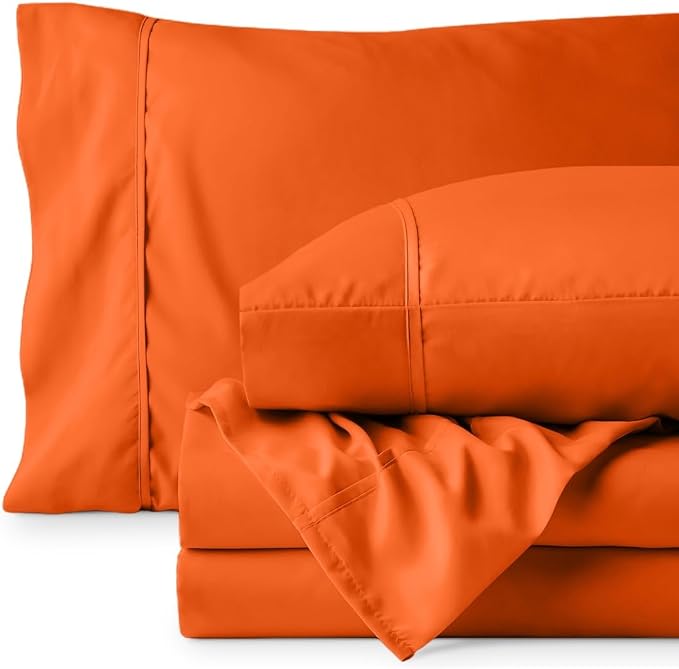 Bare Home Queen Sheet Set - 1800 Ultra-Soft (Queen, Orange) | Deep Pockets 6 to 15 Inches, Breathable, Hypoallergenic, Hotel Luxury, Easy Fit, Soft, All-Season